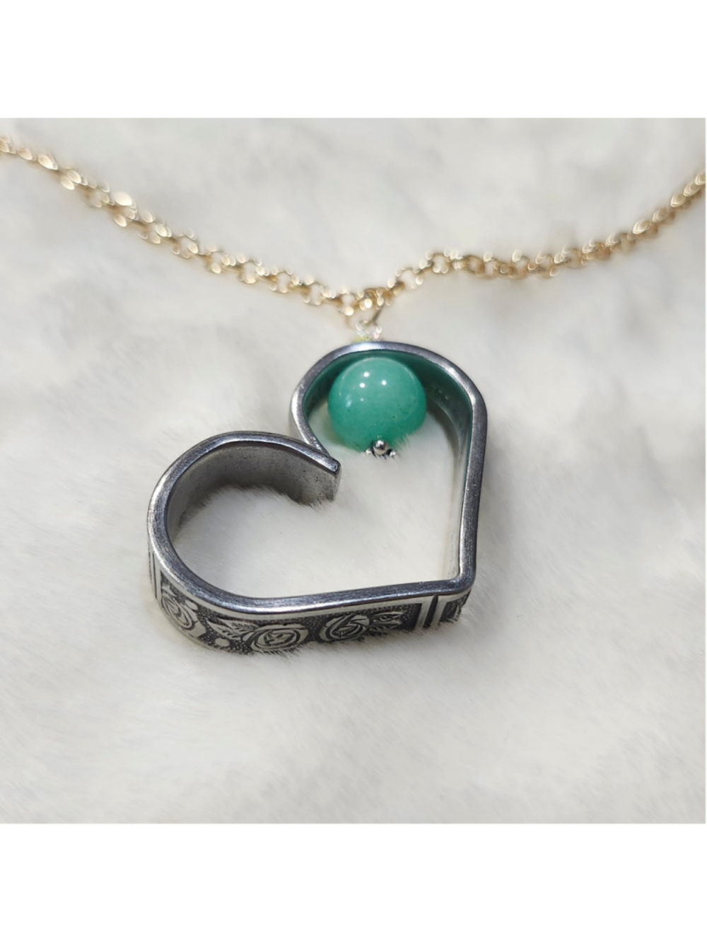 Heart Pendant Necklace Handmade Spoon handle Pendant W/bead